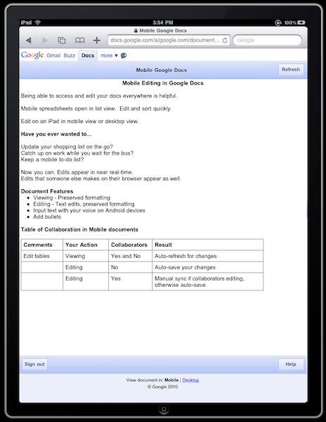 Google Docs Mobile