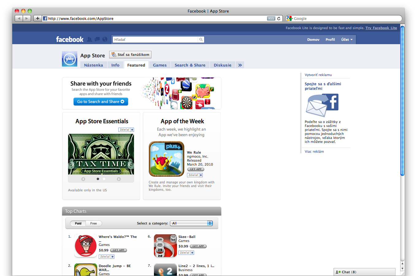 AppStore na Facebooku
