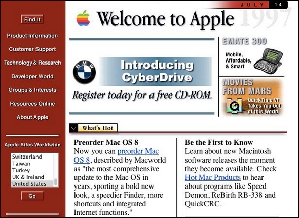 apple.com homepage 1997 screenshot