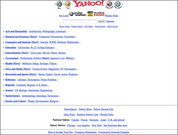 Yahoo 1996 homepage screenshot